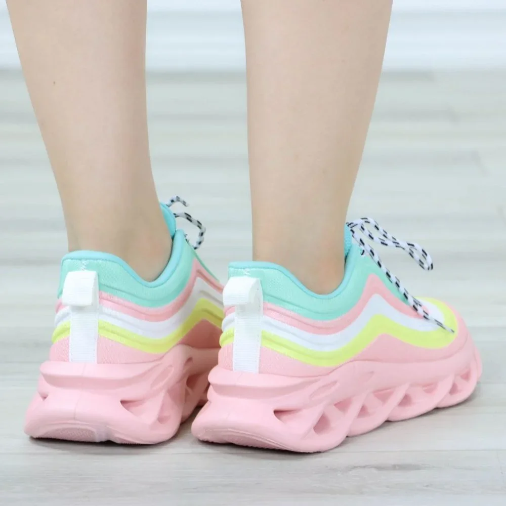 Rainbow Sneakers Fashion Comfortable Chunky Heel Shoes Slip Ons - Picture 4 of 12